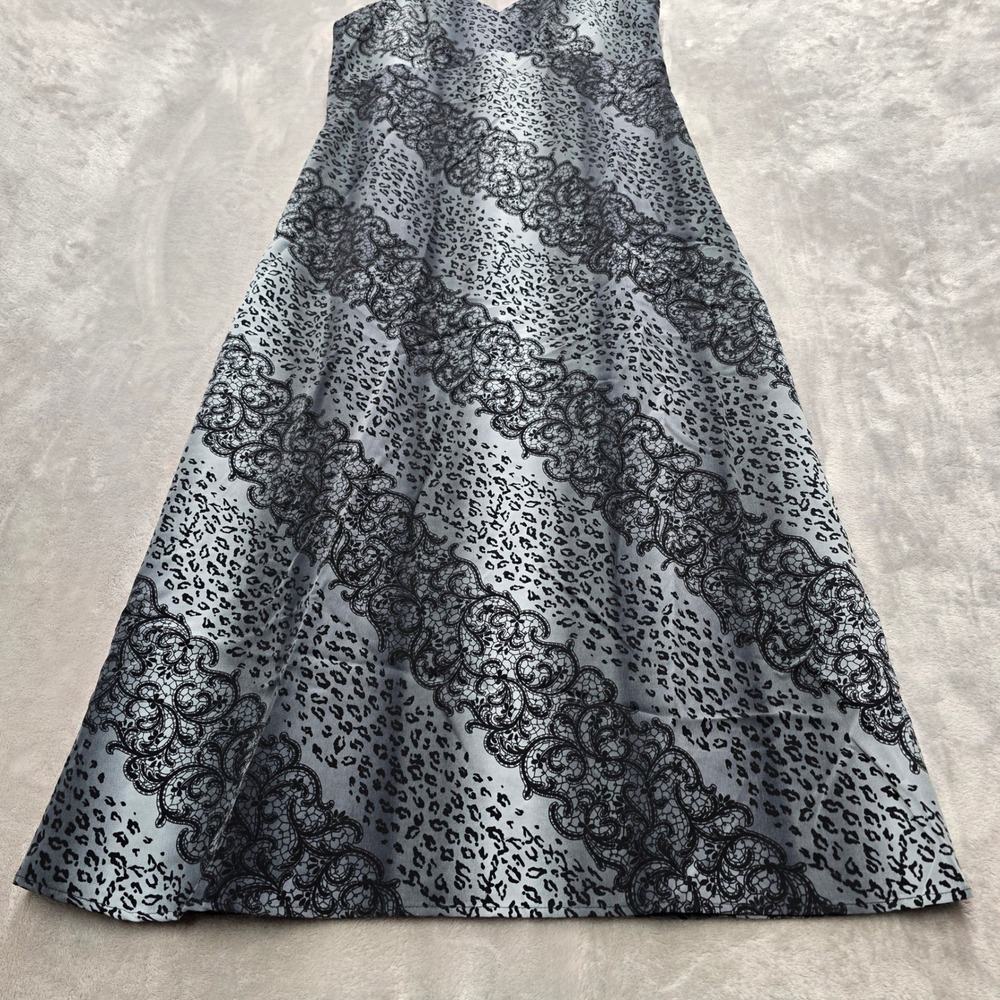 Rolling Over Dress Women M Gray Black Leopard Lace Print Maxi Y2K Goth Grunge - Picture 7 of 11